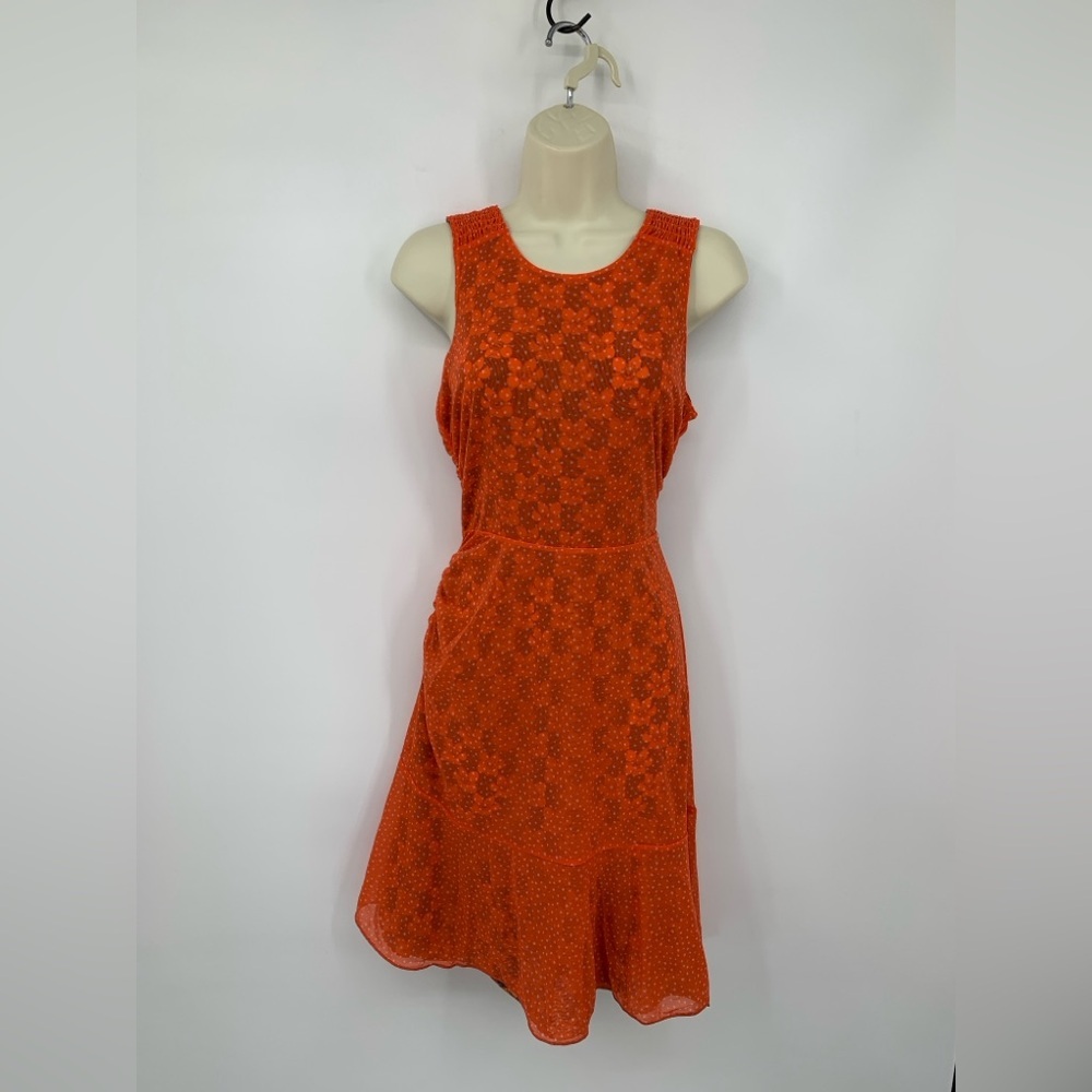 CAbi Flip reversible mesh shift dress orange floral dot ruching stretch new XL - Picture 4 of 7